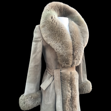 Load image into Gallery viewer, Women's Vintage Coat- 70s Suede Shearling Princess Fluffy Penny Lane Russian Princess Fit and Flare Coat Boho Chic Hippy afghan
