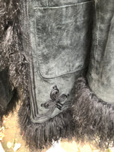 Load image into Gallery viewer, Vintage Black Suede and Curly Mongolian Bohemian Boho Hippy Coat Coachella Burning Man Goth