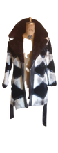 Load image into Gallery viewer, Vintage Women&#39;s Coat- Mod Dramatic 60s Cross Mink White Black Leather Mosaic Geometric Princess Jacket Coat