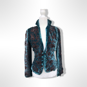 Beaded Teal Blue Vintage Velvet Jacket Blazer