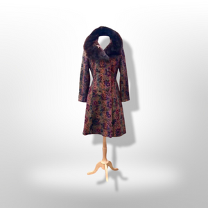 60’s Vintage Coat Floral Tapestry Carpet Mink Collar Colorful