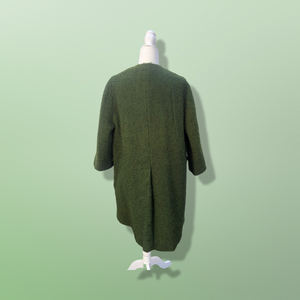 60’s Green Vintage Coat Wear Two Ways Removable Fox Fur Swing Coat Boucle Wool