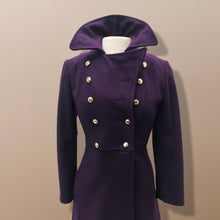 Load image into Gallery viewer, Vintage Deep Purple Military Style Wool Coat Fitted and Tailored
