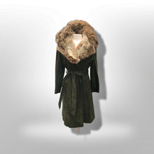 Load image into Gallery viewer, 70’s Forest Green Suede Trench with Fur Trim Collar