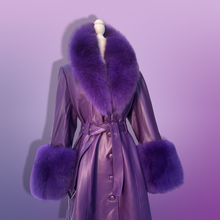 Load image into Gallery viewer, Purple Lamb Leather and Fox Fur Trench Fit and Flare Coat