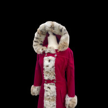 Load image into Gallery viewer, Vintage 70’s Coat Red Princess Spotted Faux Fur Hooded Christmas Holiday Winter Princess