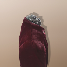 Load image into Gallery viewer, Vintage Red Wine Bergundy 80’s Does 40’s Puff Sleeve Coat Faux Fur with Leather Intarsia Glam Old Hollywood Glamour Vegan