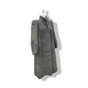 90’s does 40’s Lamb Curly Gray Coat Puff Sleeve with Suede Inserts Minimal Stealth Made in Sweden “Viking Lamb”