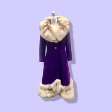 Load image into Gallery viewer, Vintage 60’s Royal Purple Wool Fox Fur Princess Coat Luxury Gift