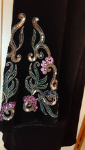 Load image into Gallery viewer, Vintage 30s 40s Coat- Velvet Black Embroidered Pink Beaded Film Noir Square Shoulders Angel Bell Sleeves Opera Valentine's Day Couture