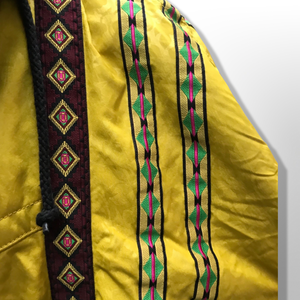 80’s 90’s Yellow Mustard Hooded Ski Windbreaker Jacket Cropped Tapered Waist Southwestern Aztec Trim