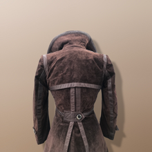 Load image into Gallery viewer, 60’s 70’s Suede Trench with Shearling Collar Made in Brazil Princess Fit and Flare