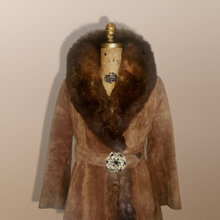 Load image into Gallery viewer, 70s Suede Fur Fit an Flare Coat Distressed Leather Almost Famous Penny Lane Hippy Russian Princess Small S
