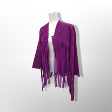 Load image into Gallery viewer, Authentic 70’s Magenta Purple Pink Suede Long Fringe Beaded Jacket Coat Boho Bohemian Hippy Chic