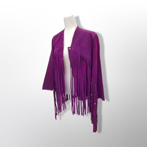 Authentic 70’s Magenta Purple Pink Suede Long Fringe Beaded Jacket Coat Boho Bohemian Hippy Chic