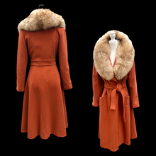 Load image into Gallery viewer, 70’s Vintage Wrap Coat in Fall Autumnal Orange Fit and Flare Princess Wool and Shearling
