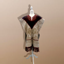 Load image into Gallery viewer, 70’s Suede Poncho Cape Equestrian Serape with Carved Two Bulls Fighting Scene Fringe Border One Size Fits All Cowboy Cowgirl Unisex Southwestern Mexican Native Boho One of A Kind