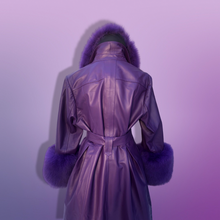 Load image into Gallery viewer, Purple Lamb Leather and Fox Fur Trench Fit and Flare Coat