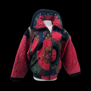 Vintage 80’s 90’s Neiman Marcus Puffer Real Down Feather Filled Mixed Media Red Nylon Tooled Leather and Velvet Chubby Coat Apres Ski