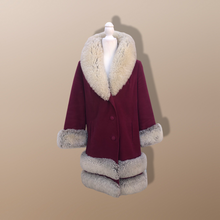 Load image into Gallery viewer, Women's Vintage Coat~ 70s Maroon Red Velveteen Velvet Shearling Tiered Princess Beaded  Belted Coat Fit Flare Penny Lane Almost Famous