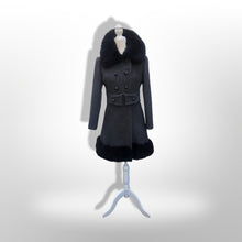 Load image into Gallery viewer, 60’s Vintage Black Wool Coat Fur Trim Sewn in Matching Belt