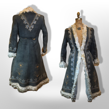 Load image into Gallery viewer, 70’s Embroidered Shearling Blue Suede Coat Boho Penny Lane Hippy Chic