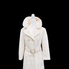 Load image into Gallery viewer, Vintage Robert Meshekoff Faux Persian Lamb Astrakhan White Belted Full Length Double Breasted Coat