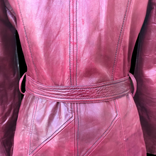 Load image into Gallery viewer, 70’s Vintage Leather Trenchcoat Spy Lamb Leather Bergundy Oxblood Color Super Soft
