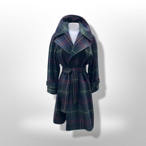 Green Tartan Wool Plaid Wrap Coat