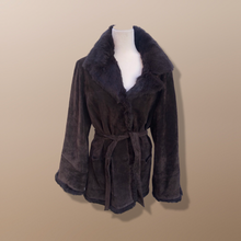 Load image into Gallery viewer, Brown Suede and Fur Collar and Cuff Coat Flexi Size Flared Sleeve