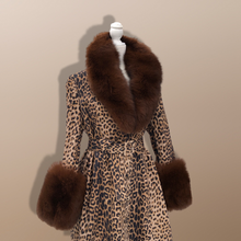 Load image into Gallery viewer, Leopard Print Leather and Fox Fur Trench Fit and Flare Coat