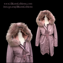 Load image into Gallery viewer, New Pink Mauve Colored Parka Coat Hooded with Fox Fur and  Removable Fur Liner Water and Snow-proof Versatile