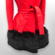 Load image into Gallery viewer, Women's Vintage Lilli Ann Coat- Lipstick Red Orange Bright 60's Mod Wool Thick Tiered Black Fox Fur Trim Fit Flare Princess Small Pinup