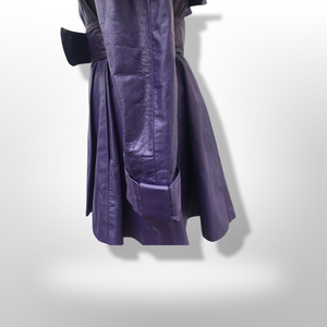 RARE Vintage Women's Coat- 70s 80s Purple Violet Leather Trench Dress Coat Jacket Studio 54 Fit Flare Spy Length 3/4 Princess Price: