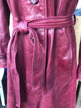 Load image into Gallery viewer, 70’s Vintage Leather Trenchcoat Spy Lamb Leather Bergundy Oxblood Color Super Soft