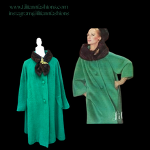 Load image into Gallery viewer, Vintage Women&#39;s Coat- 60s Lilli Ann Emerald Green Mink Wool Swing Coat One Size Fits All Mad Men