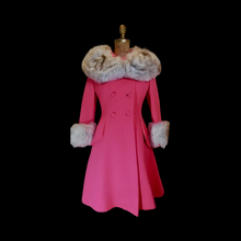 Load image into Gallery viewer, RARE COLLECTIBLE 60S Mod Pink Lilli Ann Vintage Coat- Princess Norwegian Fox Fur Pinup Coat Fit and Flare Neon Florescent Bright Pink