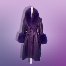 Load image into Gallery viewer, Purple Lamb Leather and Fox Fur Trench Fit and Flare Coat