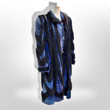 Load image into Gallery viewer, 80’s Does 20’s Flapper Blue Purple Suede and Mink Intarsia Cocoon Style Coat Made in Austria