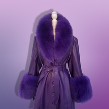 Load image into Gallery viewer, Purple Lamb Leather and Fox Fur Trench Fit and Flare Coat