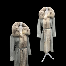 Load image into Gallery viewer, Vintage 60’s 70’s Blue Gray Leather and Norwegian Fox Fur Tuxedo Coat