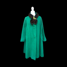 Load image into Gallery viewer, Vintage Women&#39;s Coat- 60s Lilli Ann Emerald Green Mink Wool Swing Coat One Size Fits All Mad Men