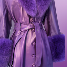 Load image into Gallery viewer, Purple Lamb Leather and Fox Fur Trench Fit and Flare Coat