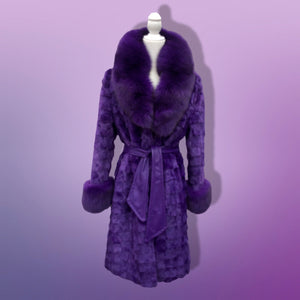 Purple Mink and Fox Fur Coat Winter Couture Perfect for Gift