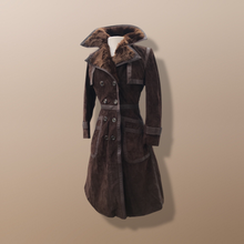 Load image into Gallery viewer, 60’s 70’s Suede Trench with Shearling Collar Made in Brazil Princess Fit and Flare