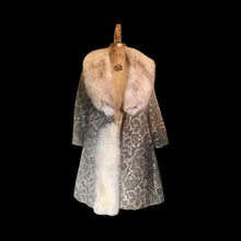 Load image into Gallery viewer, 60s Mod Carpet Coat Floral Tapestry Silver Fox Fur Trim Norwegian Arctic Fox Crystal Designer Belt S/M