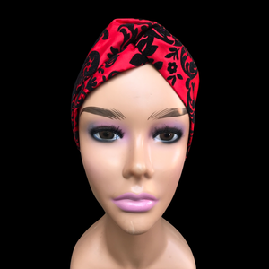 Red Headband Satin and Velvet Brocade Turban Extra wide headband