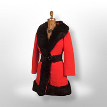 Load image into Gallery viewer, Vintage Lilli Ann Red Wool Mod 60s Fur Trimmed Coat Fur Trim Princess Fall Winter Holidays Christmas