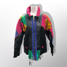 Load image into Gallery viewer, 80’s 90’s Leather ColorBlock Glam Jacket Motorcycle Style Arsenio Hall Punky Brewster Saved by the Bell Nostalgia