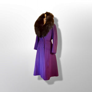 Vintage Women's New Look 40s Purple Violet Princess Pinup Pinup Coat Full Skirted Massive Fox Fur Film Noir Golden Age Old Hollywood Glamour